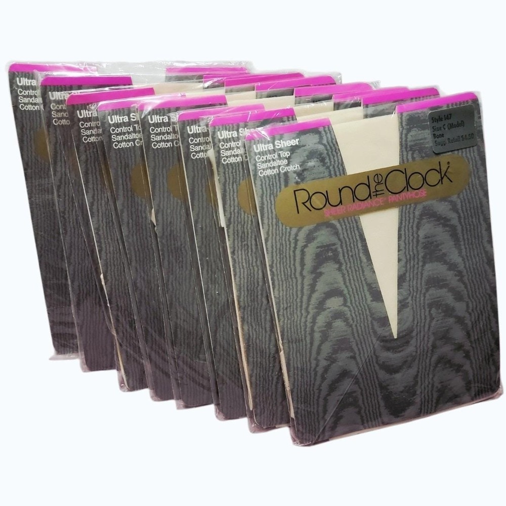 7 VTG Round The Clock Pantyhose Style 147 Size C Bone Control Top 7 Sealed